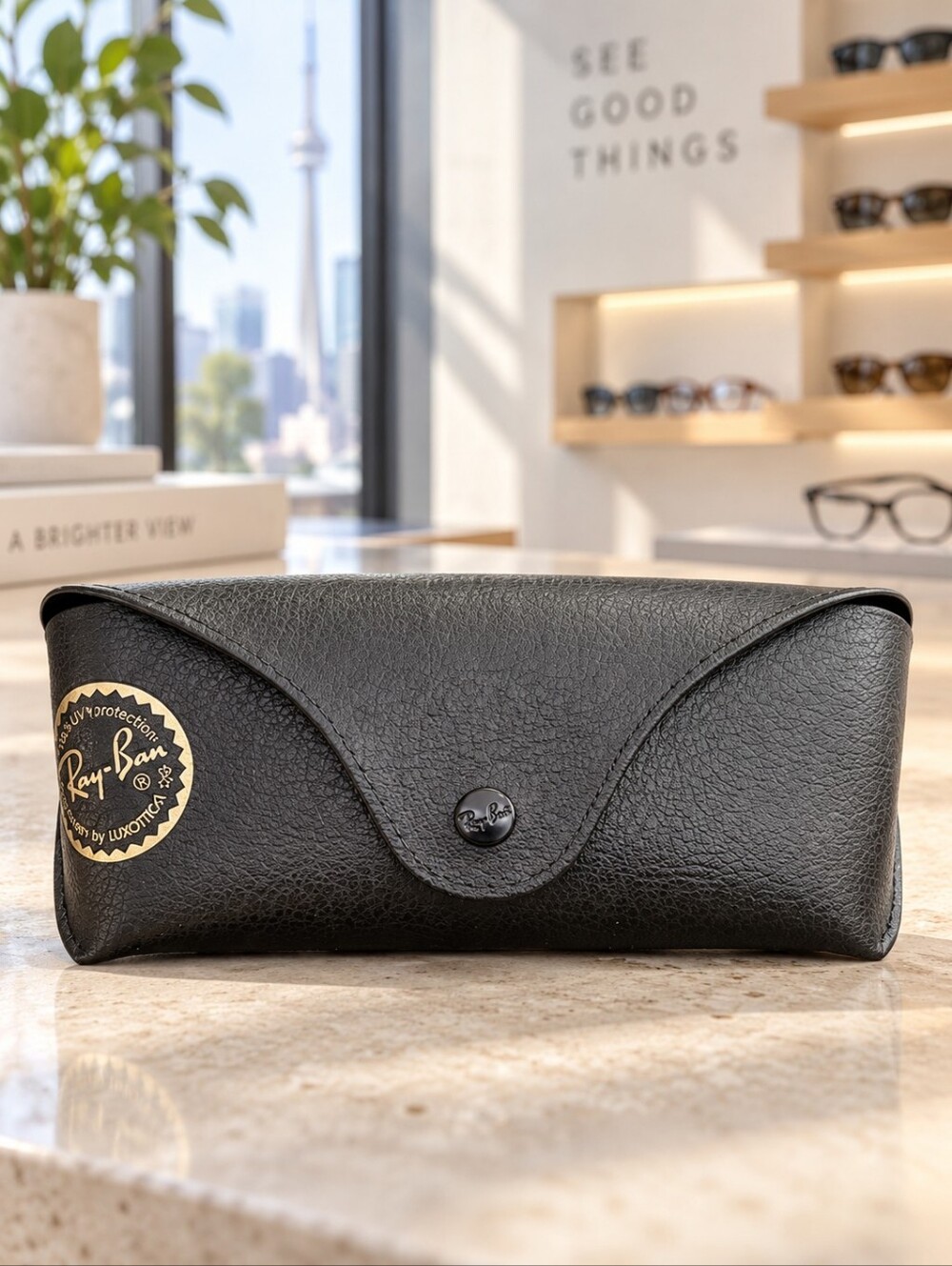 Ray-Ban Black Pebbled Sunglasses Eyeglasses Hard Case Snap Logo